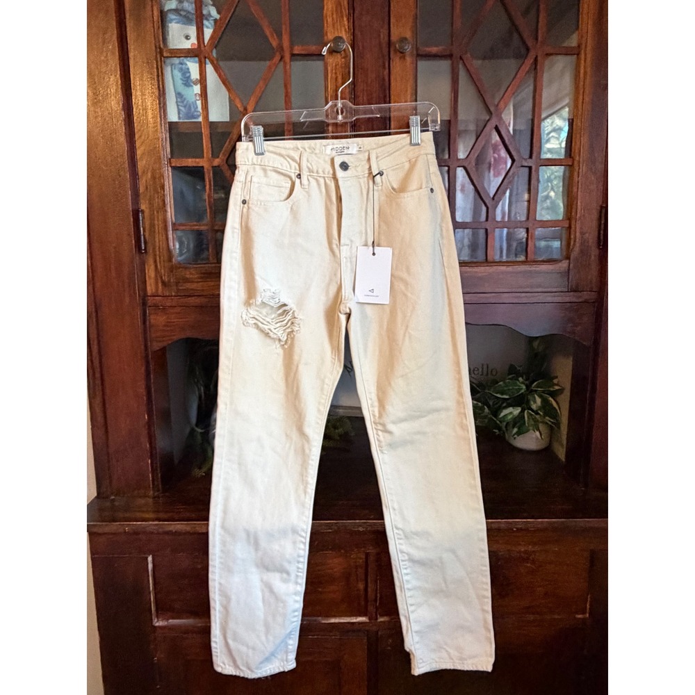 Hidden Jeans Los Angeles Cream Distressed Straight Leg Denim‎ Size 25